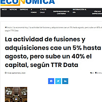 La actividad de fusiones y adquisiciones cae un 5% hasta agosto, pero sube un 40% el capital, segn TTR Data